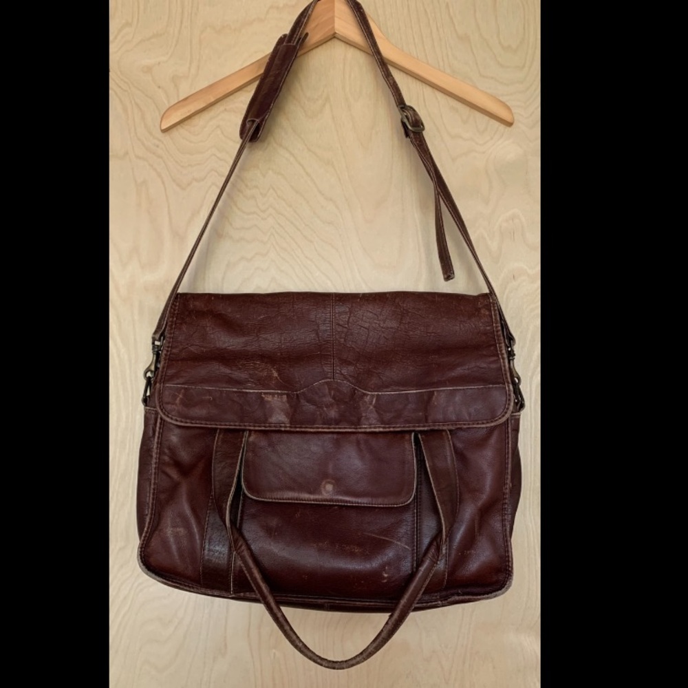 Distressed leather messenger bag